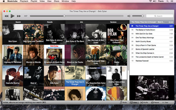 Musictube是Mac平臺上一款優(yōu)秀的youtube音樂播放軟件，軟件能夠?qū)⒏枨膶］嫹饷?，歌手圖片和歌詞全部集成在一起展示給用戶，方便用戶了解歌曲的完整信息；此外軟件還允許用戶切換到“實時模式”，體驗更加完美的音質(zhì)，獲得如同在現(xiàn)場版的別樣享受。