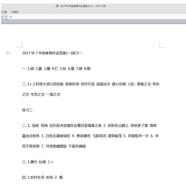 七年級寒假作業(yè)答案