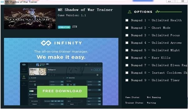 中土世界戰(zhàn)爭之影九項(xiàng)修改器下載 v1.0 Steam版
