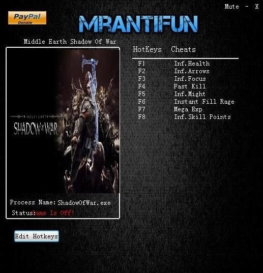中土世界戰(zhàn)爭(zhēng)之影八項(xiàng)修改器下載 v1.02 免費(fèi)版