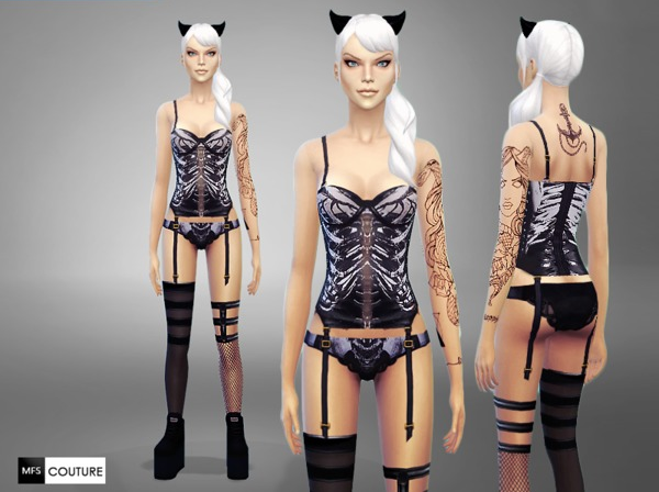 模擬人生4女士淘氣骷髏貓角色扮演蕾絲內(nèi)衣套裝MOD下載