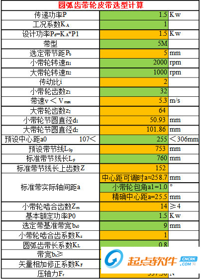 弧齒帶輪計算工具