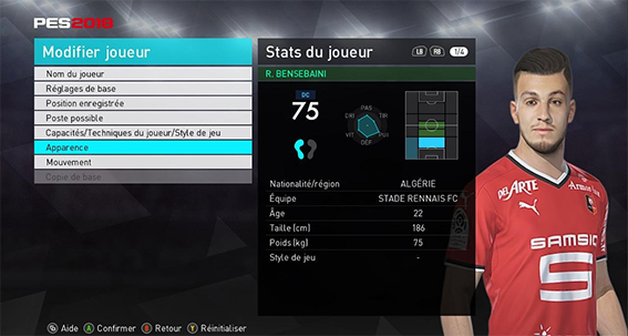 實況足球2018雷恩后衛(wèi)本塞拜尼面部補丁下載