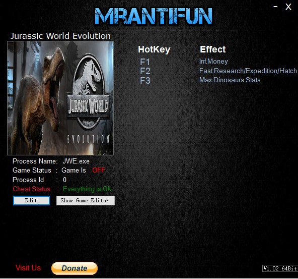 侏羅紀(jì)世界進(jìn)化五項(xiàng)修改器下載 免費(fèi)版