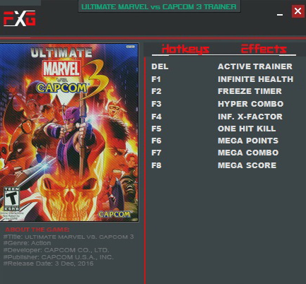 終極漫畫英雄對(duì)卡普空3七項(xiàng)修改器