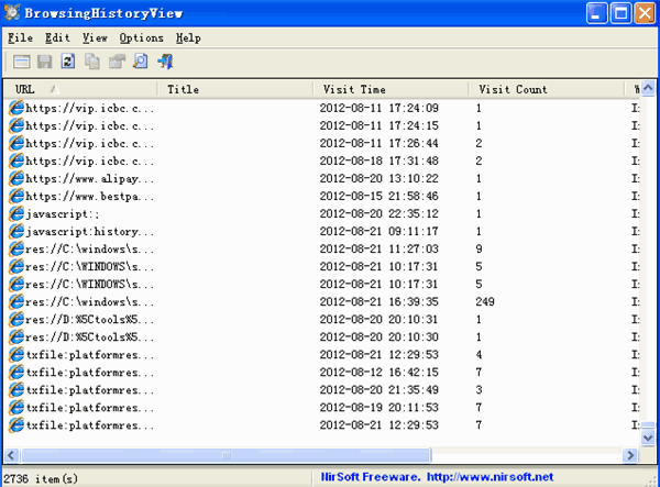 瀏覽器歷史記錄查看(BrowsingHistoryView) v2.15 綠色版圖1