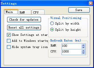 CPU內(nèi)存實時查看工具RAM CPU Taskbar v2.1 綠色版圖1
